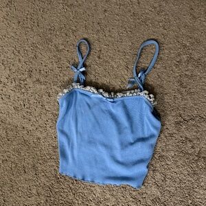 Blue Lace Trim Ribbed Cami – XS